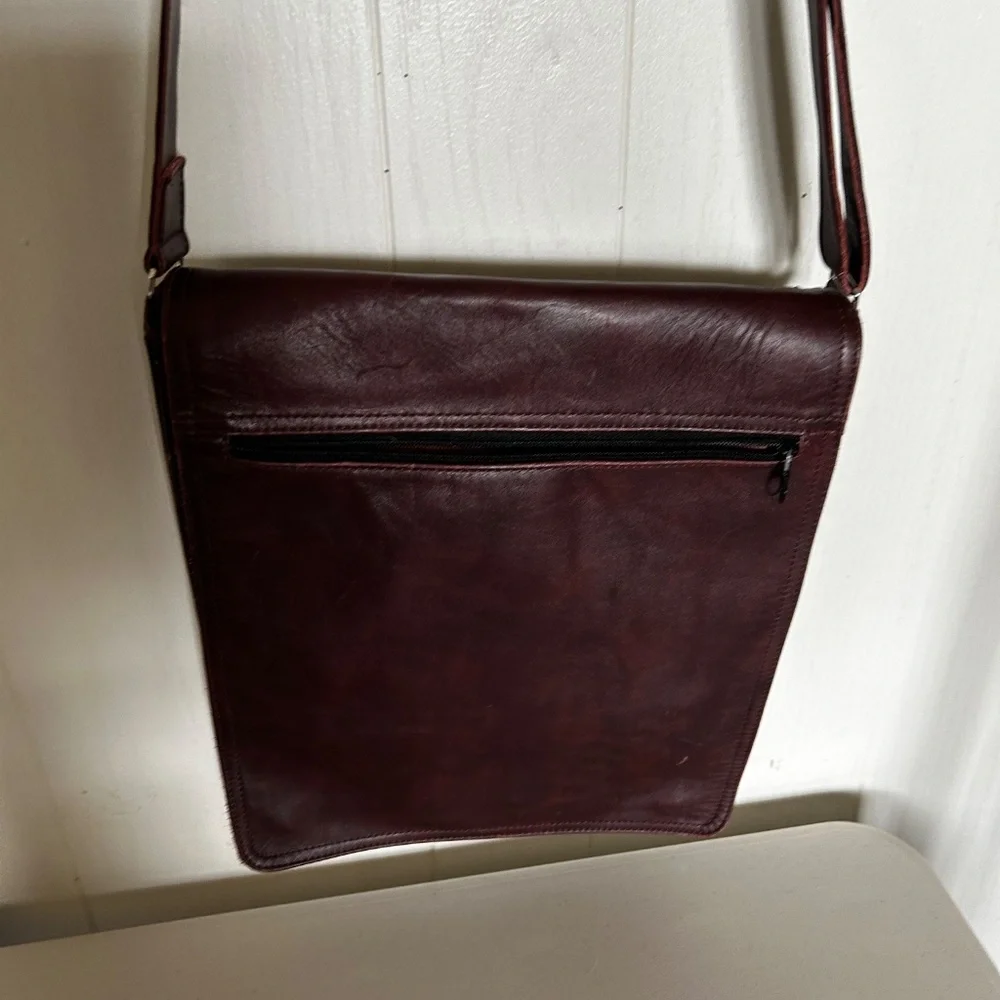 Burgundy Leather Messenger Bag - Unisex